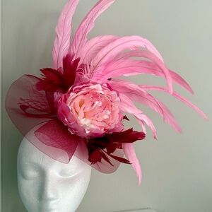 Pink Floral Feather Fascinator Headpiece